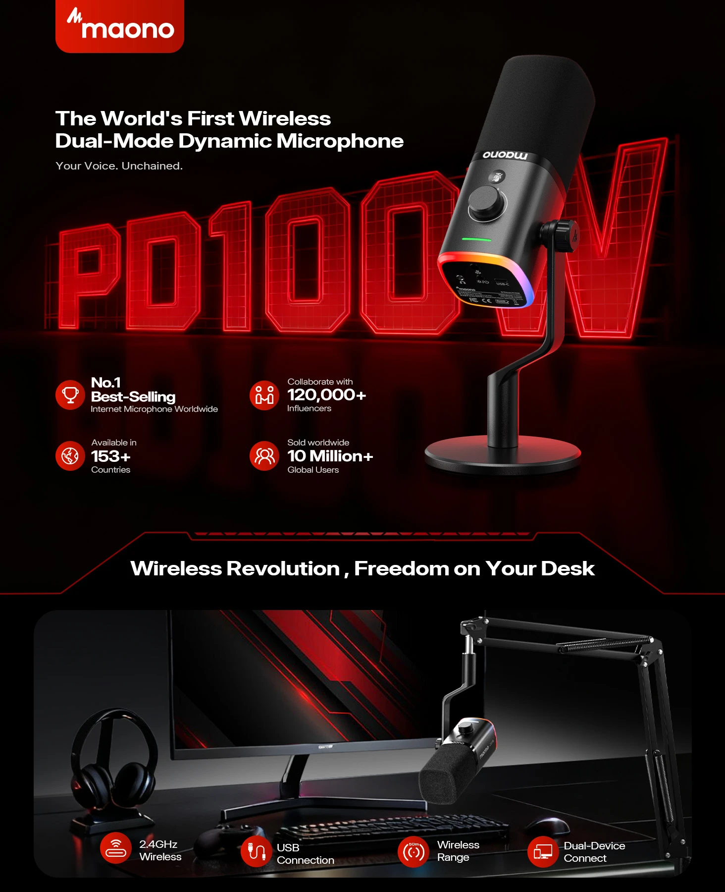 New Launch | PD100W Wireless & USB Dynamic Microphone For Game Streaming - Thumbnail 3